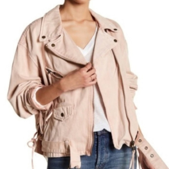 NWOT Free People Lace-Up Denim Moto Jacket - Picture 4 of 6